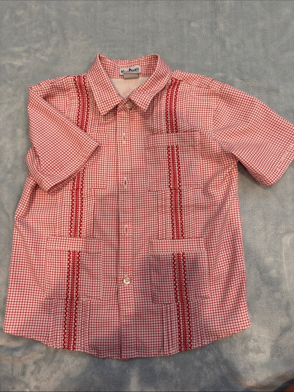 Blue/white 4t Blue Qual Check Short-Sleeve Casual Button-Down Shirt, Guayabera